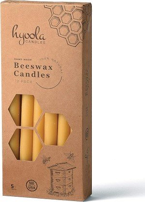 Hyoola 9 Inch Beeswax Taper Candles 12 Pack – Handmade, All Natural, 100% Pure Unscented Bee Wax Candle